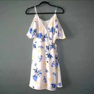 Lush Floral Cold Shoulder Wrap Dress Large